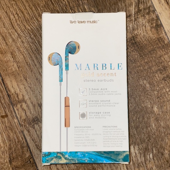 NWT Live Love Music Blue Tie-Dye Marble Stereo Earbuds - Picture 9 of 16